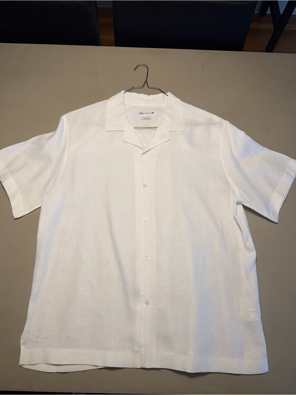 Zara White Short-Sleeve Button-Down Camp Collar Shirt